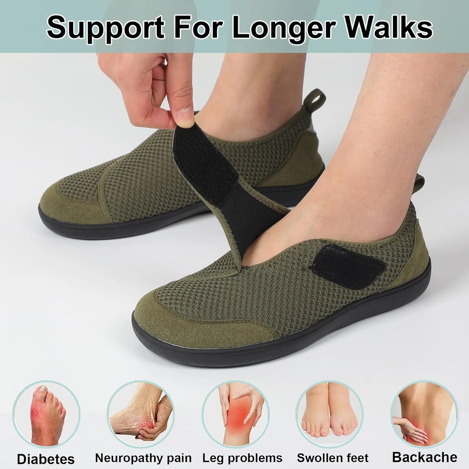 LeIsfIt Mens Walking Shoes Wide Diabetic Shoes Adjustable Barefoot Shoes Breathable Zero Drop Shoes Wide Width Arthritis Edema Shoes
