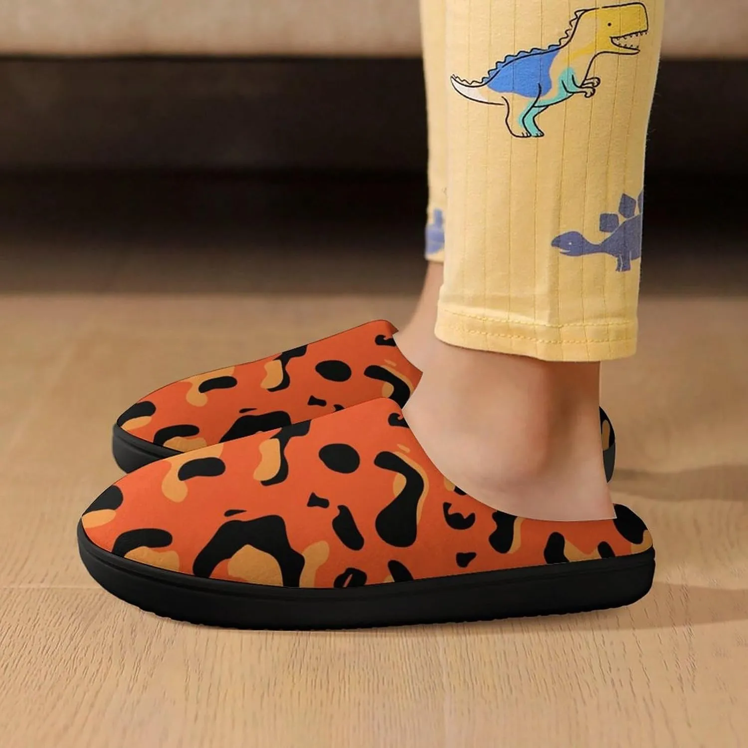 Leopard Pattern Boys Girls House Slippers with Microfleece Lining Cozy Household Shoes Non-slip for Kids
