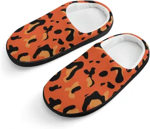 Leopard Pattern Boys Girls House Slippers with Microfleece Lining Cozy Household Shoes Non-slip for Kids