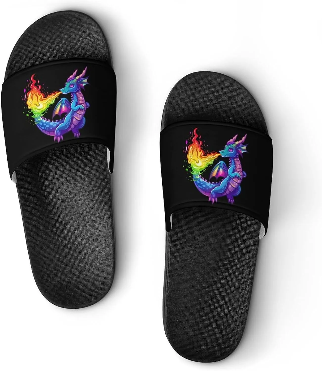 LGBT Dragon With Rainbow Flame Unisex Shower Shoes House Slippers Non-Slip Indoor Bathroom Shoes for Pool Beach 42 (260mm)