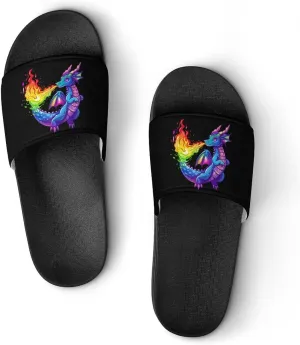 LGBT Dragon With Rainbow Flame Unisex Shower Shoes House Slippers Non-Slip Indoor Bathroom Shoes for Pool Beach 42 (260mm)