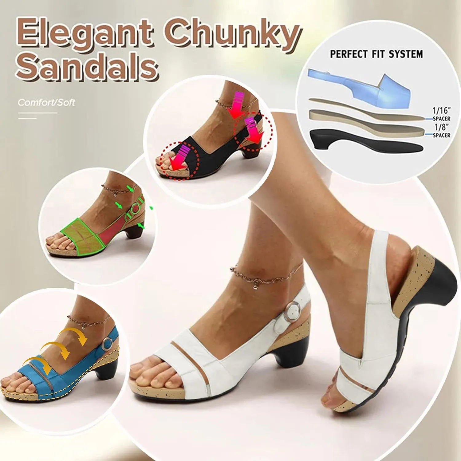 Libiyi Sandals Women,Women's Sandal 2025 Comfy Orthotic Dotmalls Shoes Dressy Summer Ooen Toe Ankle Strap Chunky Heeled Shoe