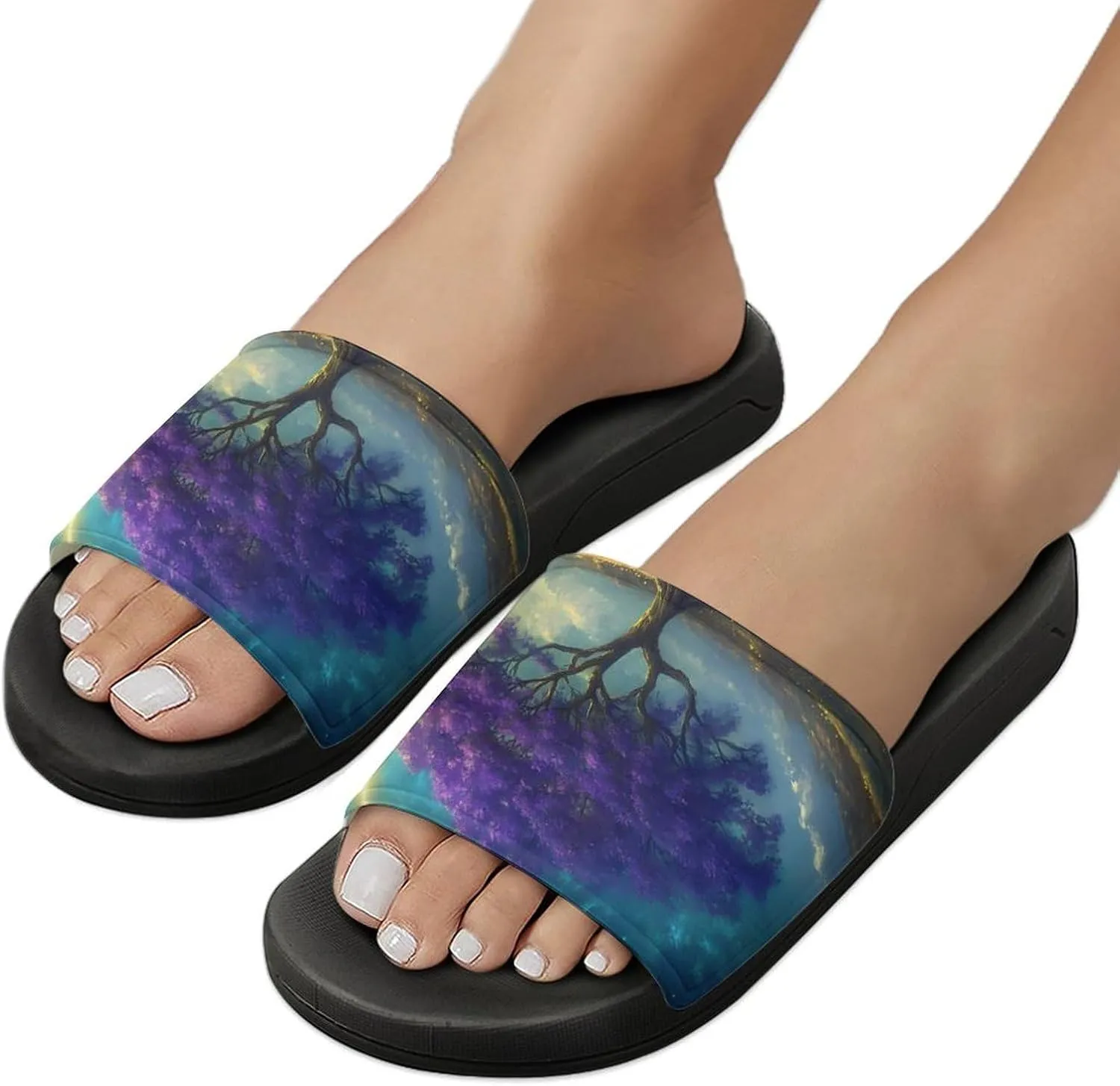 Life Tree Wilderness Moonlight Slippers Indoor Outdoor Unisex House Slipper Shower Slippers Non-Slip Open Toe Shoes