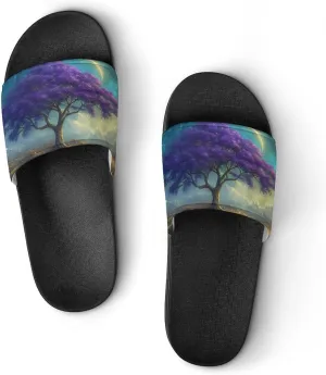 Life Tree Wilderness Moonlight Slippers Indoor Outdoor Unisex House Slipper Shower Slippers Non-Slip Open Toe Shoes