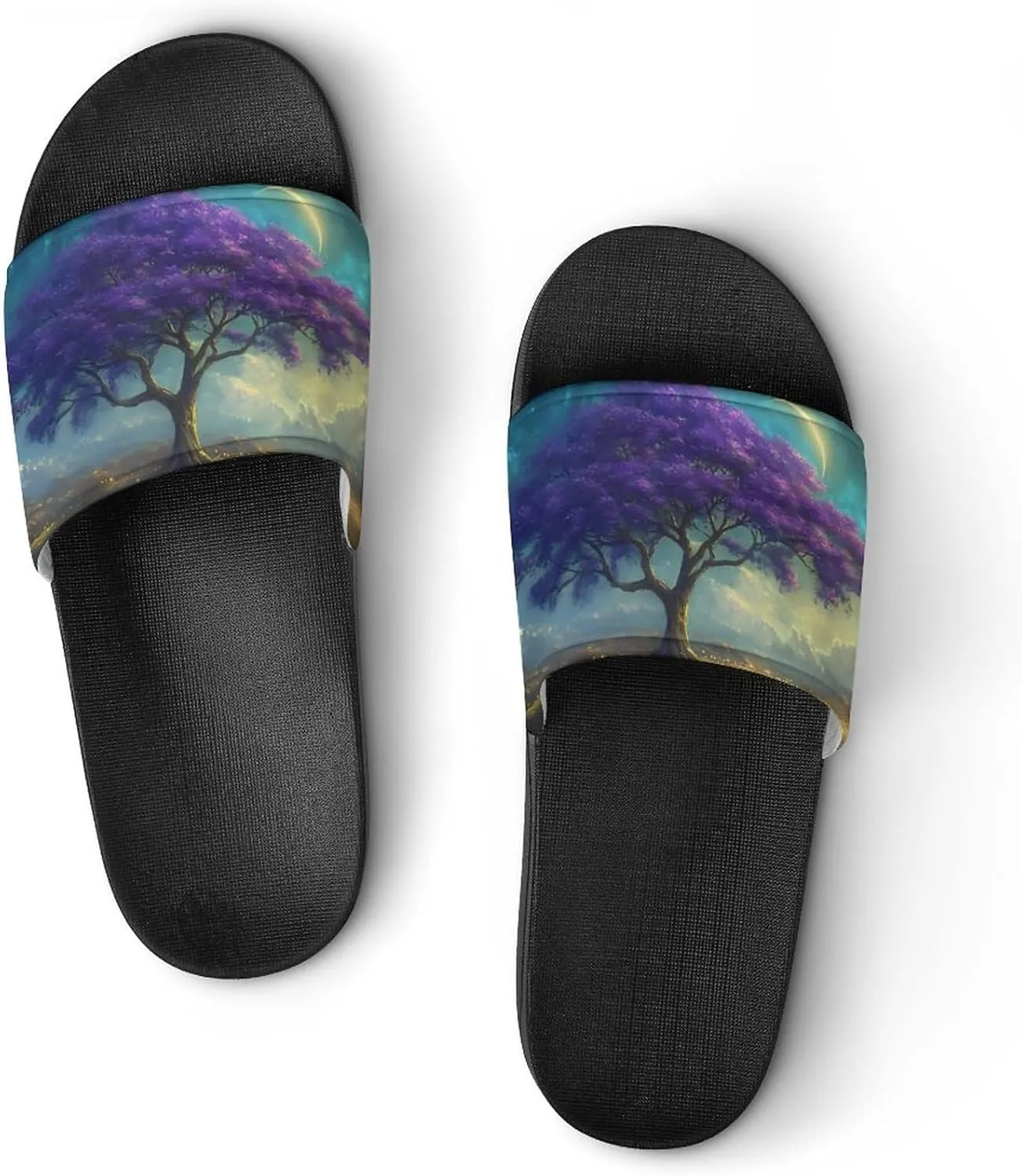 Life Tree Wilderness Moonlight Slippers Indoor Outdoor Unisex House Slipper Shower Slippers Non-Slip Open Toe Shoes