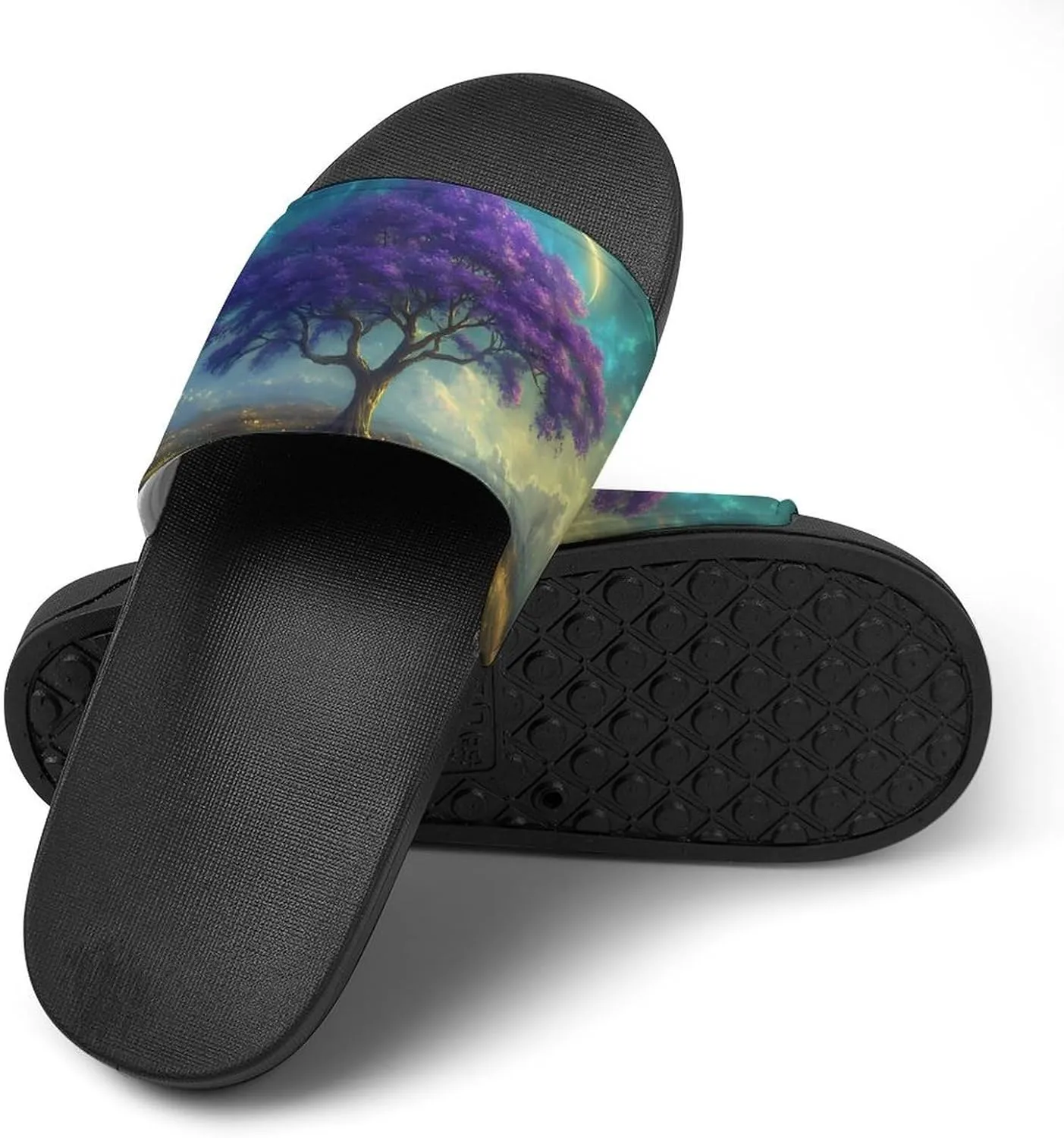 Life Tree Wilderness Moonlight Slippers Indoor Outdoor Unisex House Slipper Shower Slippers Non-Slip Open Toe Shoes
