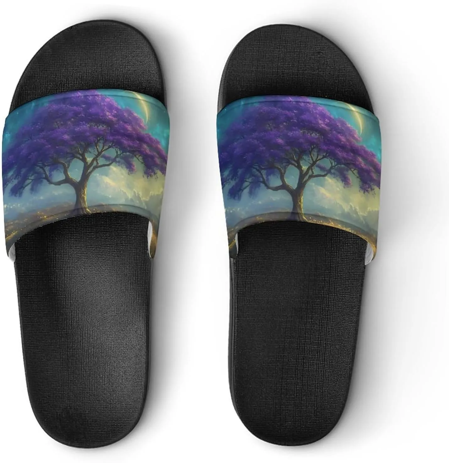 Life Tree Wilderness Moonlight Slippers Indoor Outdoor Unisex House Slipper Shower Slippers Non-Slip Open Toe Shoes