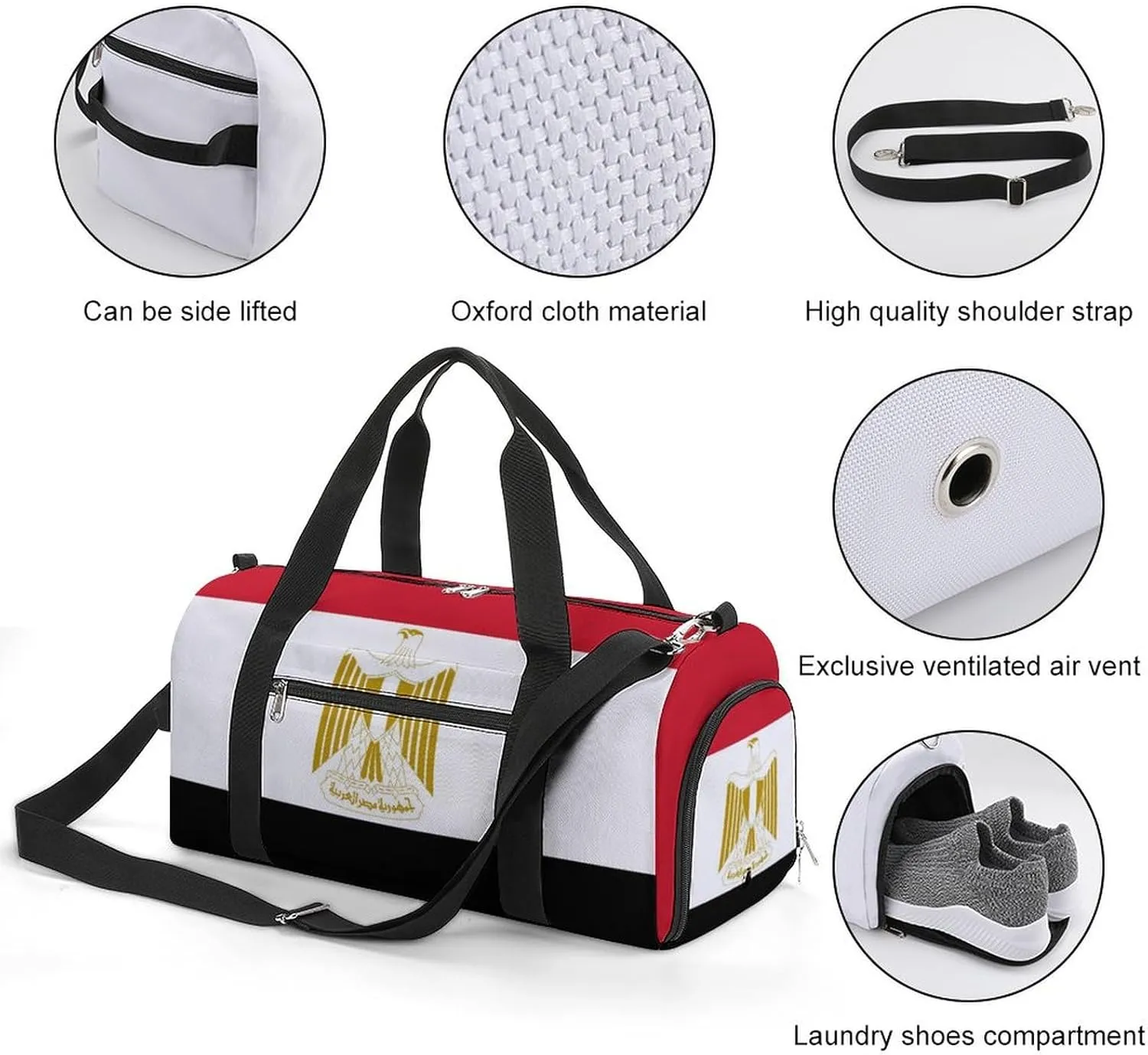 Lightweight Egypt Flag Duffel Bag for Boys Girls with Shoe Compartment