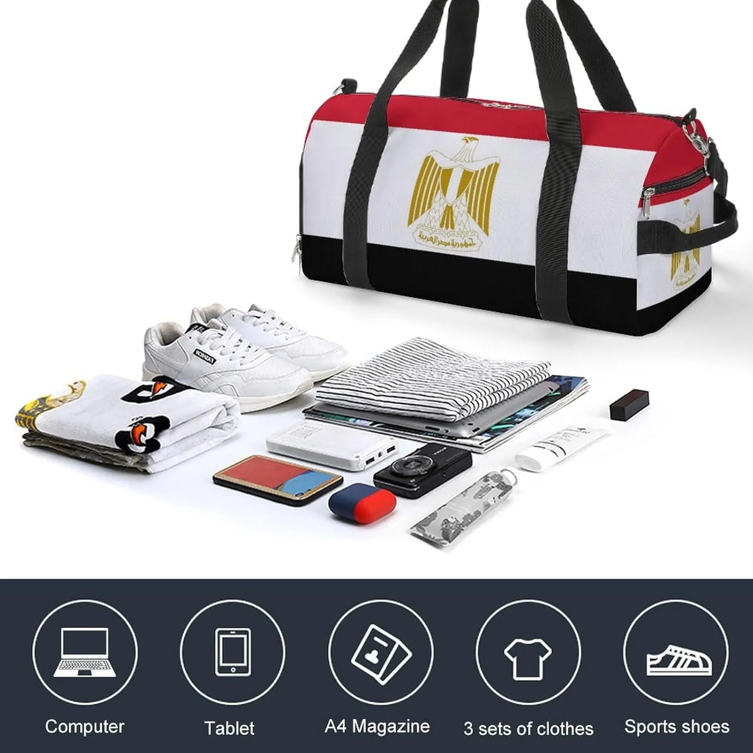 Lightweight Egypt Flag Duffel Bag for Boys Girls with Shoe Compartment