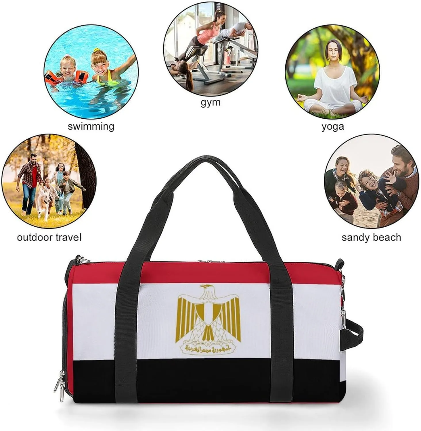 Lightweight Egypt Flag Duffel Bag for Boys Girls with Shoe Compartment