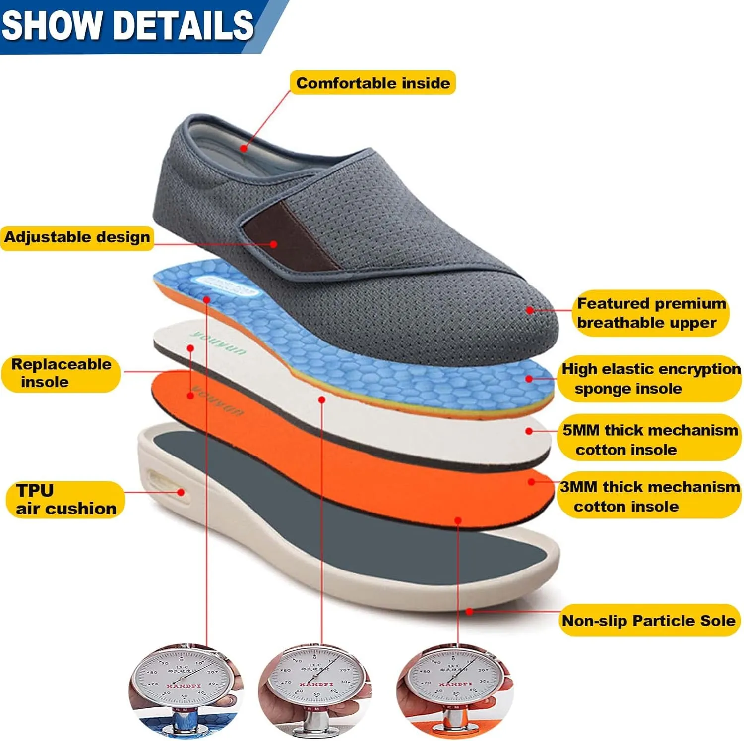 Lightweight Walking Sneakers,Orthopedic Lightweight Comfy Casual Slippers for Elderly Swollen Feet Arthritis Recovery Men 7/Women 8