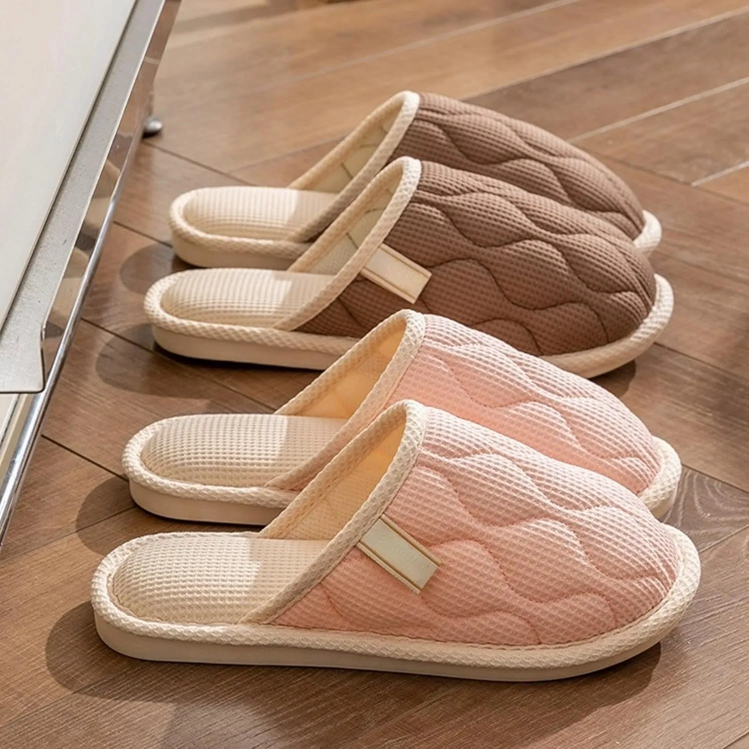 Linen House Slippers Couple Indoor Lightweight Home Slippers Soft Sole Bedroom Slippers Shoes Non-Slip Plush Cotton Autumn Slippers Slides Winter Warm Slippers for Women Men