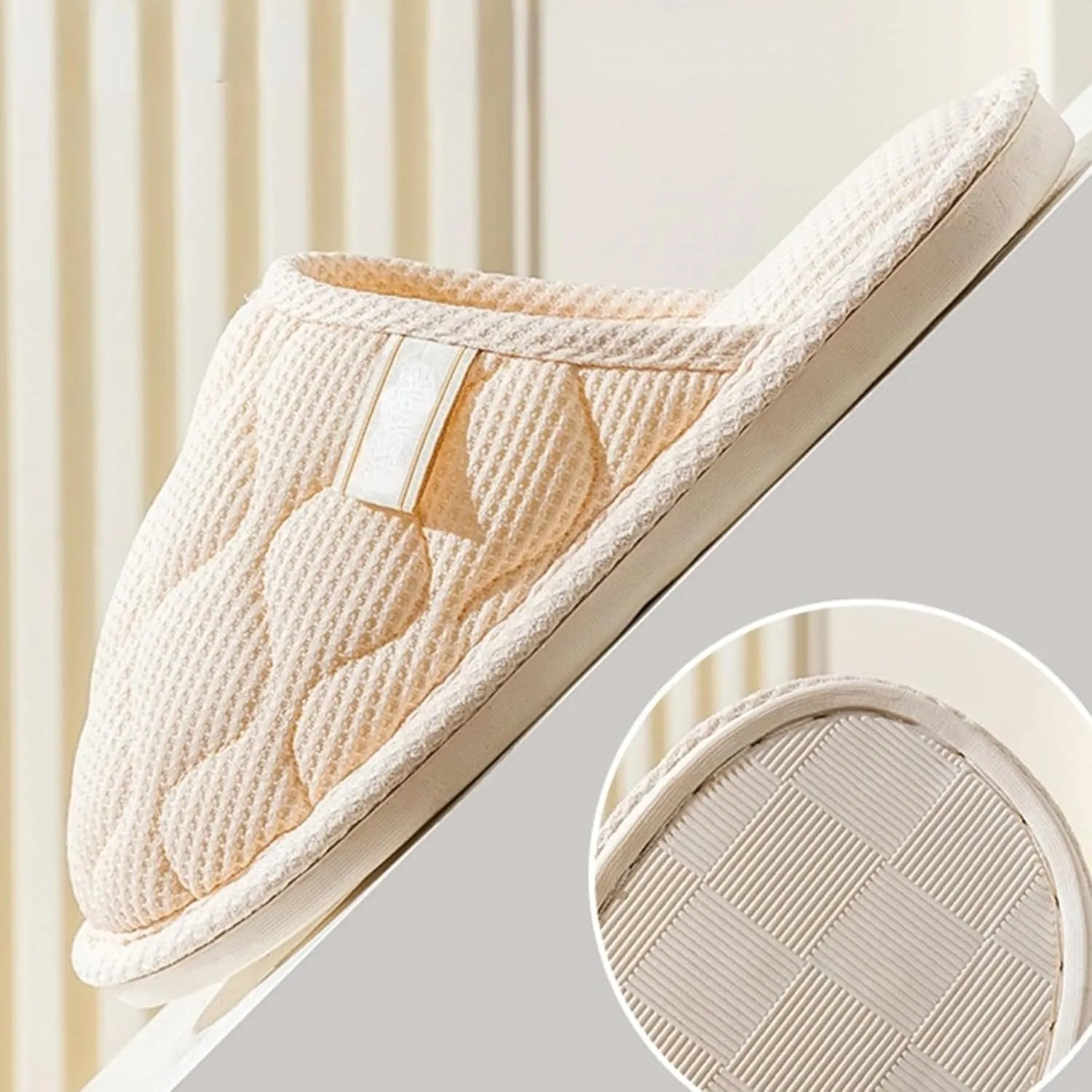 Linen House Slippers Couple Indoor Lightweight Home Slippers Soft Sole Bedroom Slippers Shoes Non-Slip Plush Cotton Autumn Slippers Slides Winter Warm Slippers for Women Men