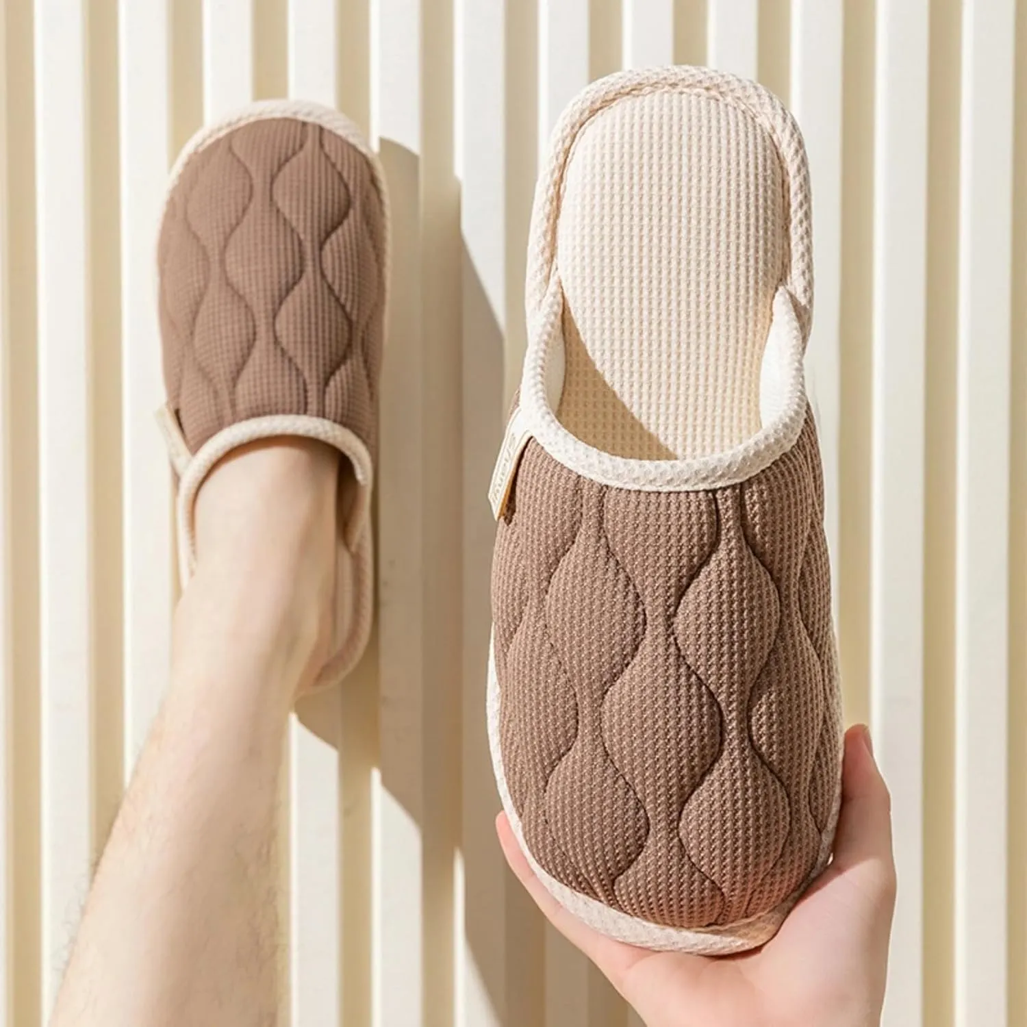 Linen House Slippers Couple Indoor Lightweight Home Slippers Soft Sole Bedroom Slippers Shoes Non-Slip Plush Cotton Autumn Slippers Slides Winter Warm Slippers for Women Men