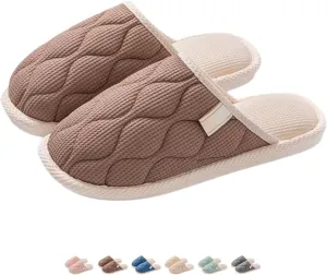 Linen House Slippers Couple Indoor Lightweight Home Slippers Soft Sole Bedroom Slippers Shoes Non-Slip Plush Cotton Autumn Slippers Slides Winter Warm Slippers for Women Men