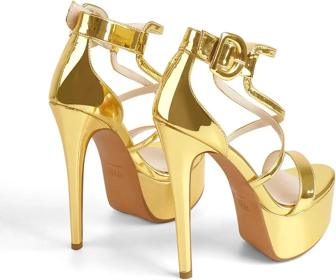 LISHAN Women's Round Open Toe Platform Clear High Heel Zip Up Sandals
