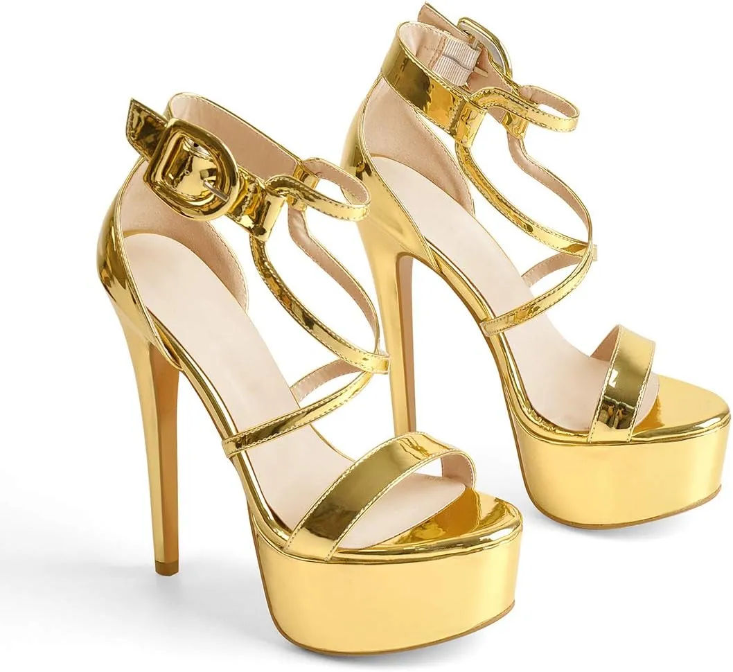 LISHAN Women's Round Open Toe Platform Clear High Heel Zip Up Sandals