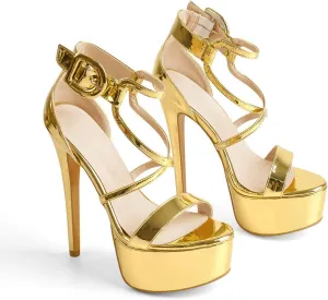 LISHAN Women's Round Open Toe Platform Clear High Heel Zip Up Sandals