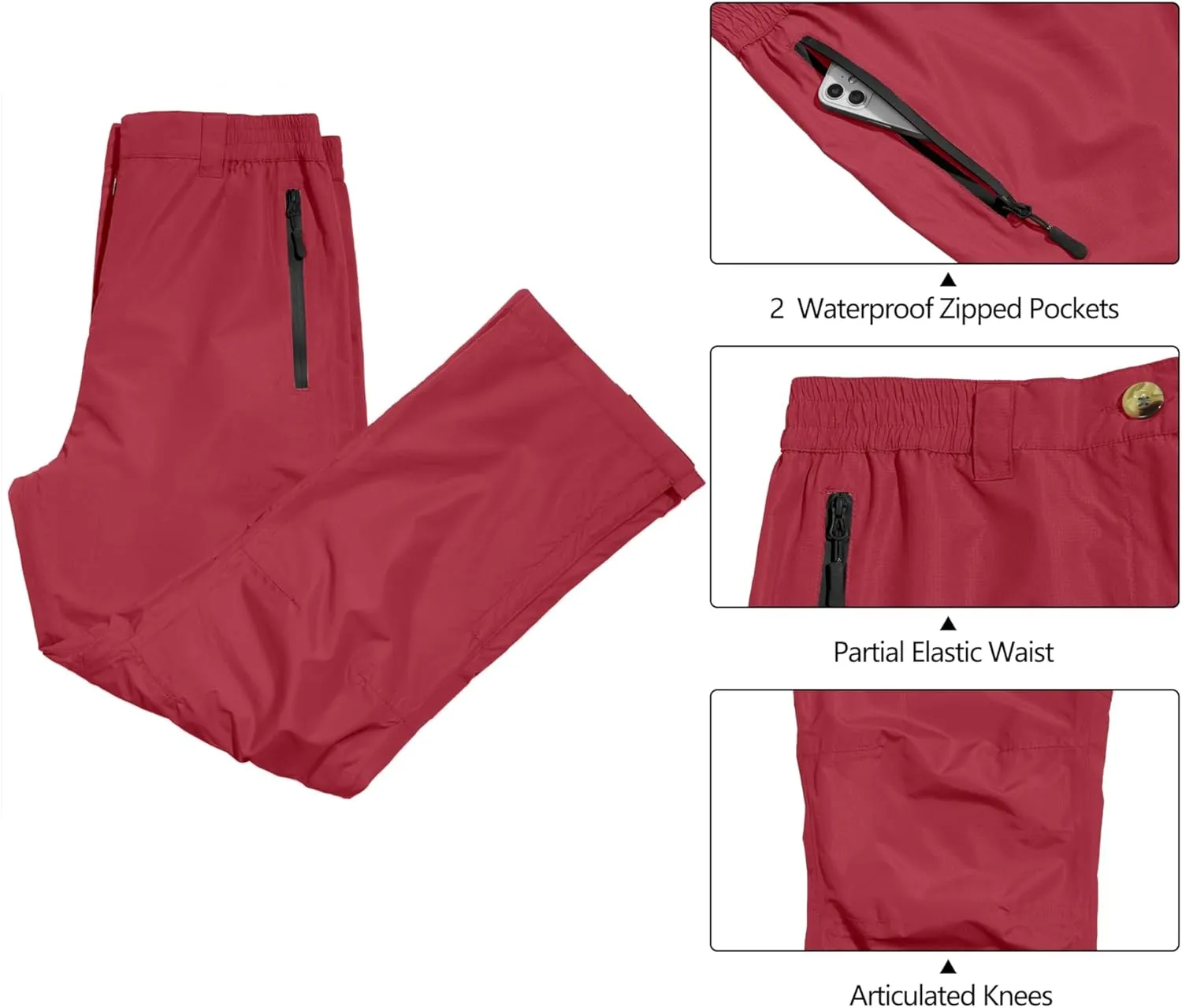 Little Donkey Andy Women's Waterproof Rain Over Pants Hiking Breathable Lightweight Rainproof Pants