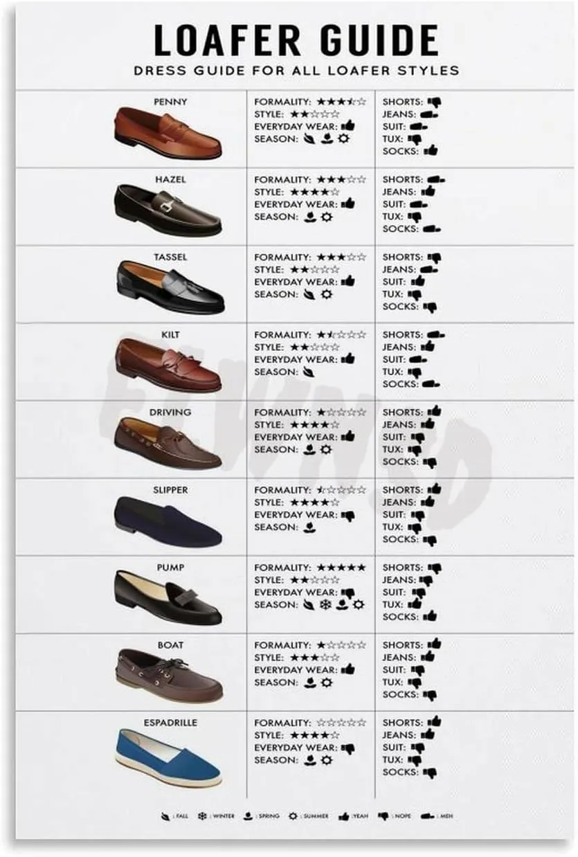 Loafer Guide Poster Dress Guide For Loafer Styles Poster (1) Canvas Painting Wall Art Poster for Bedroom Living Room Decor 08x12inch(20x30cm) Unframe-style