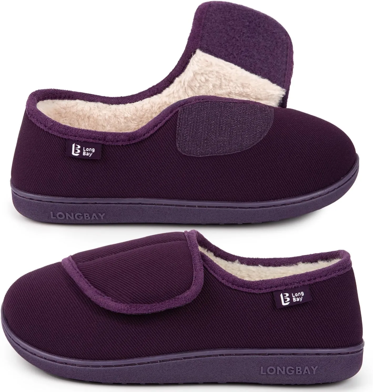 LongBay Women's Adjustable Slippers Non Slip Wide House Shoes Indoor Outdoor Diabetic Swollen Feet