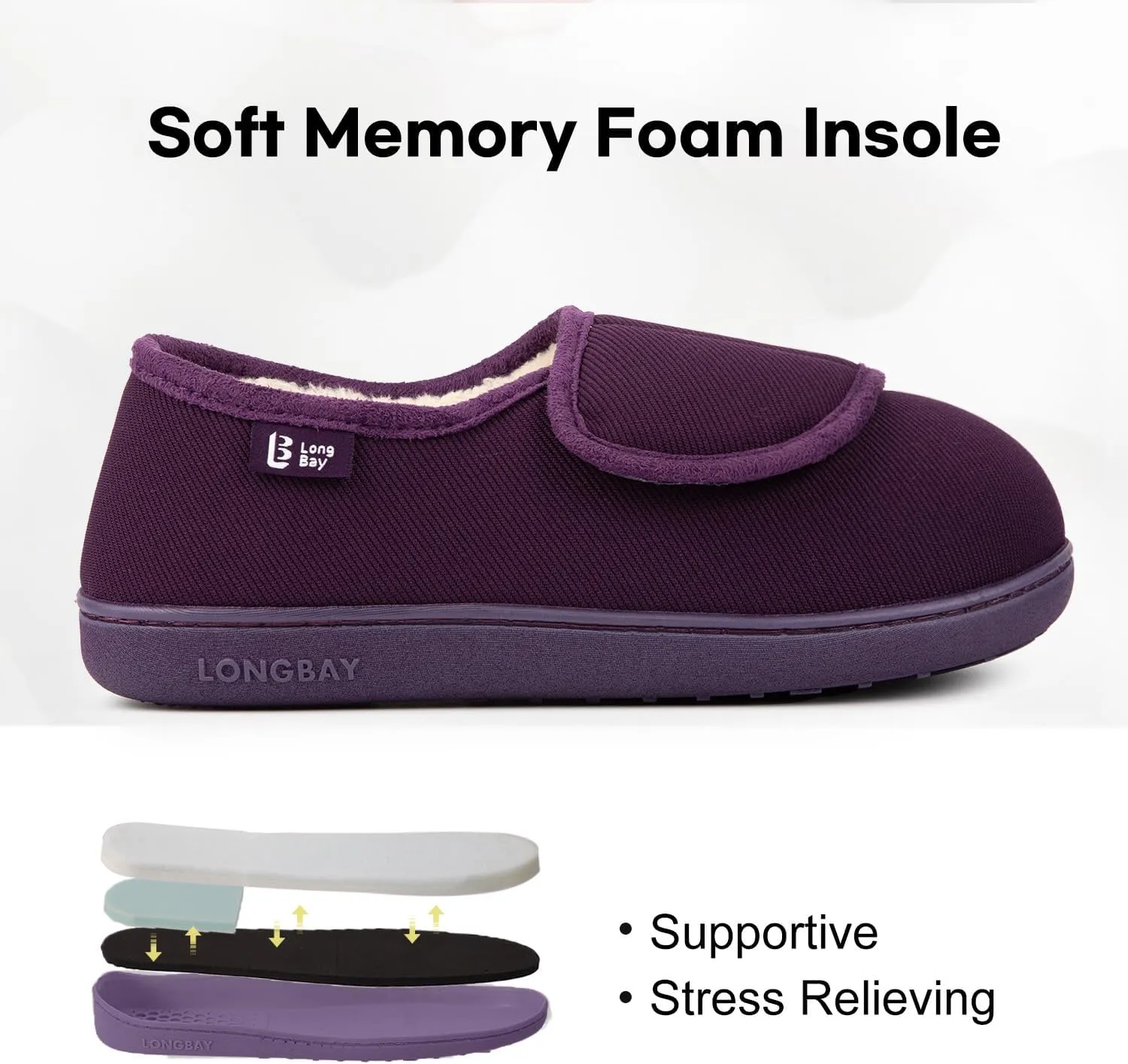 LongBay Women's Adjustable Slippers Non Slip Wide House Shoes Indoor Outdoor Diabetic Swollen Feet