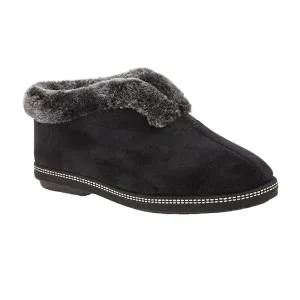 Lotus Ladies Grace Black Faux Fur Trim Memory Foam Full Slipper Booties
