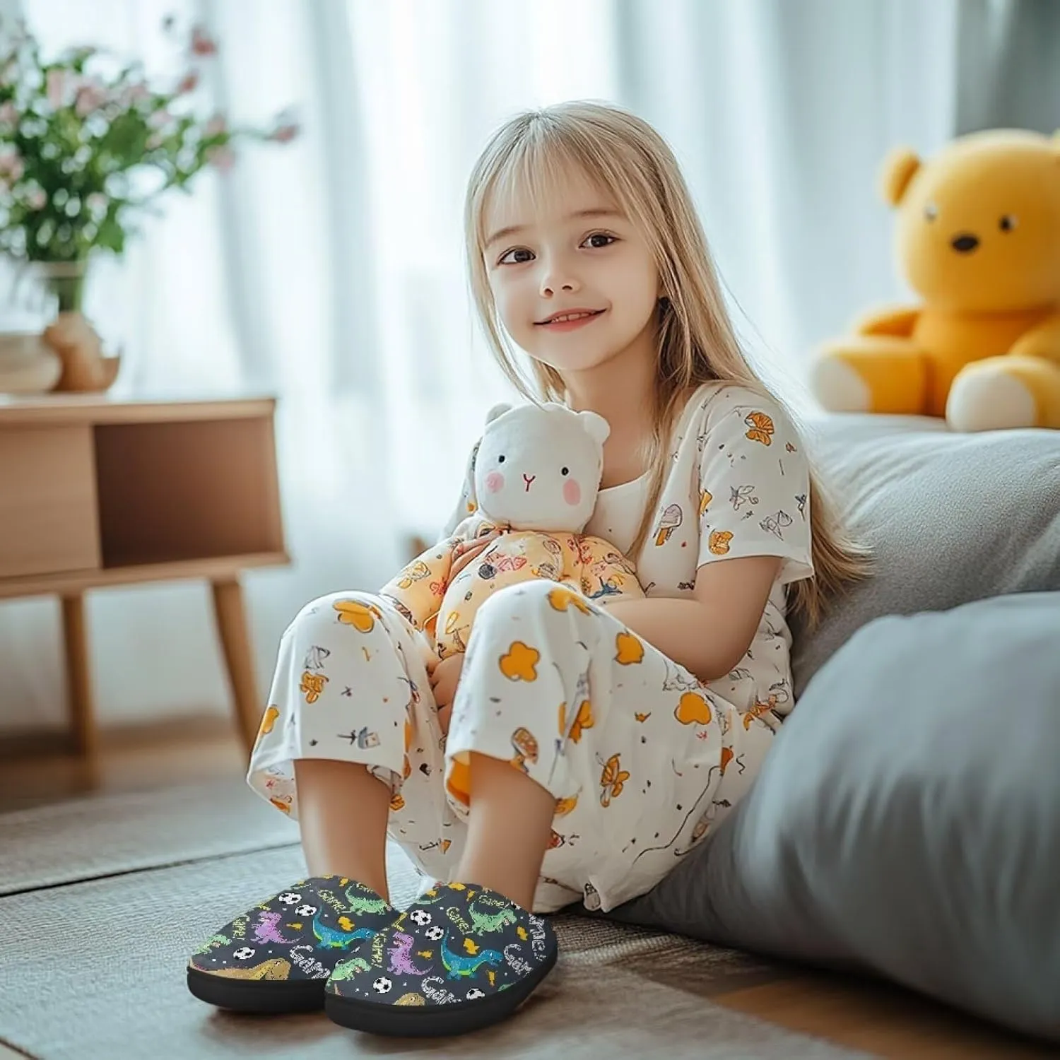 Lotusorchid Kid Bedroom Slipper Memory Foam House Slipper for Girls, Non Slip House Shoes for Boys Warm Cozy Sleep Slipper Home Slipper Indoor Outdoor