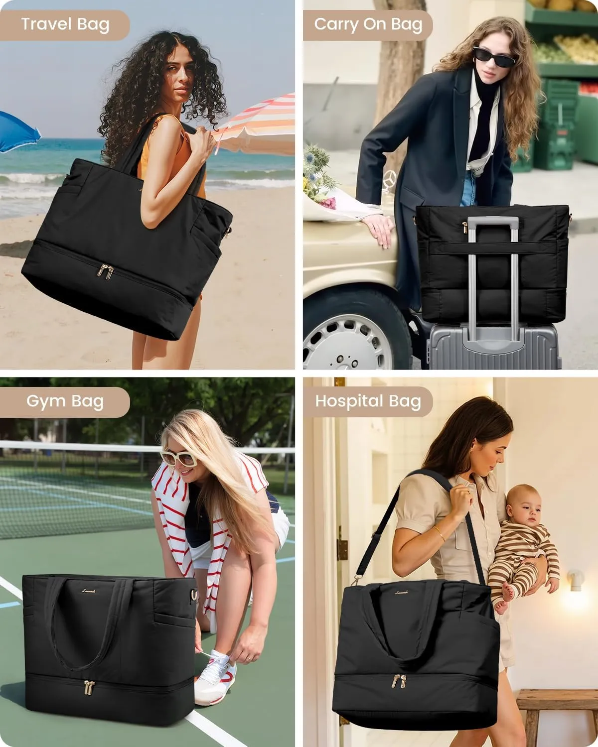 LOVEVOOK Travel Duffle Bag, Puffer Weekender Bags for Women with Shoe Compartment, Carry On Overnight Hospital Bag, Gym Tote