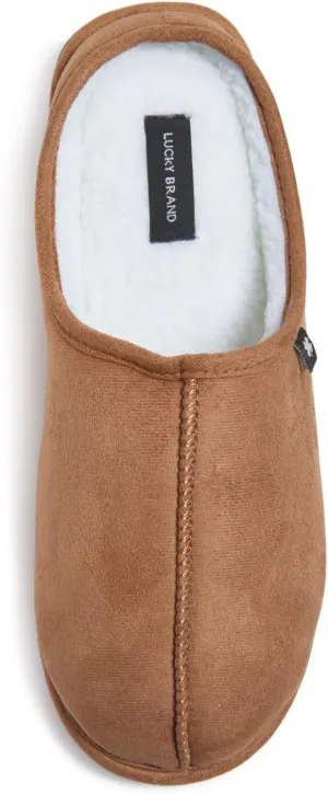 Lucky Brand Mens Microsuede Memory Foam Sherpa Clog Slippers, Warm Fuzzy Bedroom Slipper, Comfortable Indoor Outdoor House Shoes