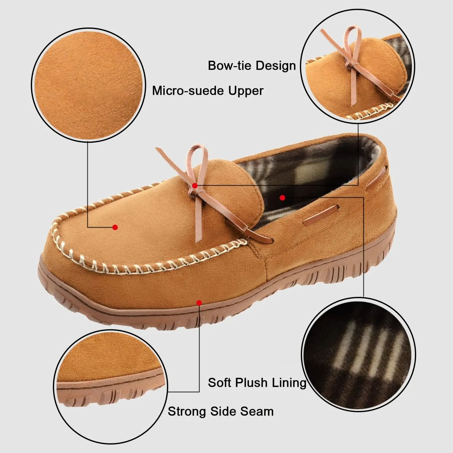 Lulex Mens Moccasin Slippers Memory Foam Indoor Outdoor House Shoes with Hard Sole