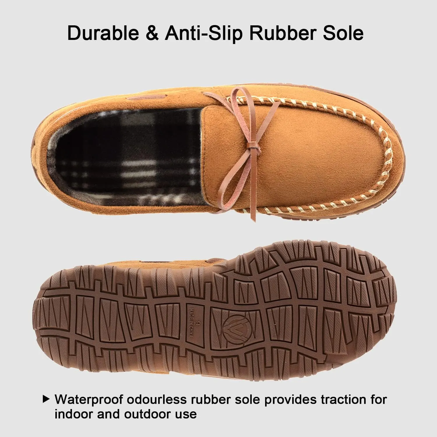 Lulex Mens Moccasin Slippers Memory Foam Indoor Outdoor House Shoes with Hard Sole