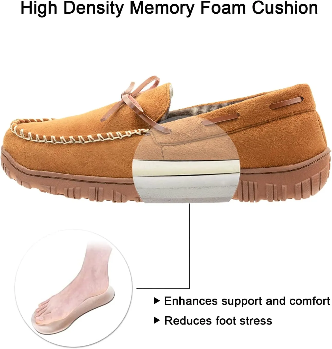 Lulex Mens Moccasin Slippers Memory Foam Indoor Outdoor House Shoes with Hard Sole