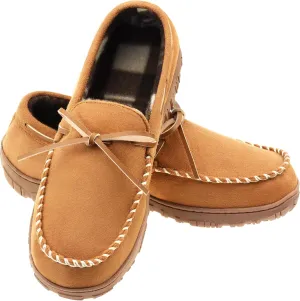 Lulex Mens Moccasin Slippers Memory Foam Indoor Outdoor House Shoes with Hard Sole
