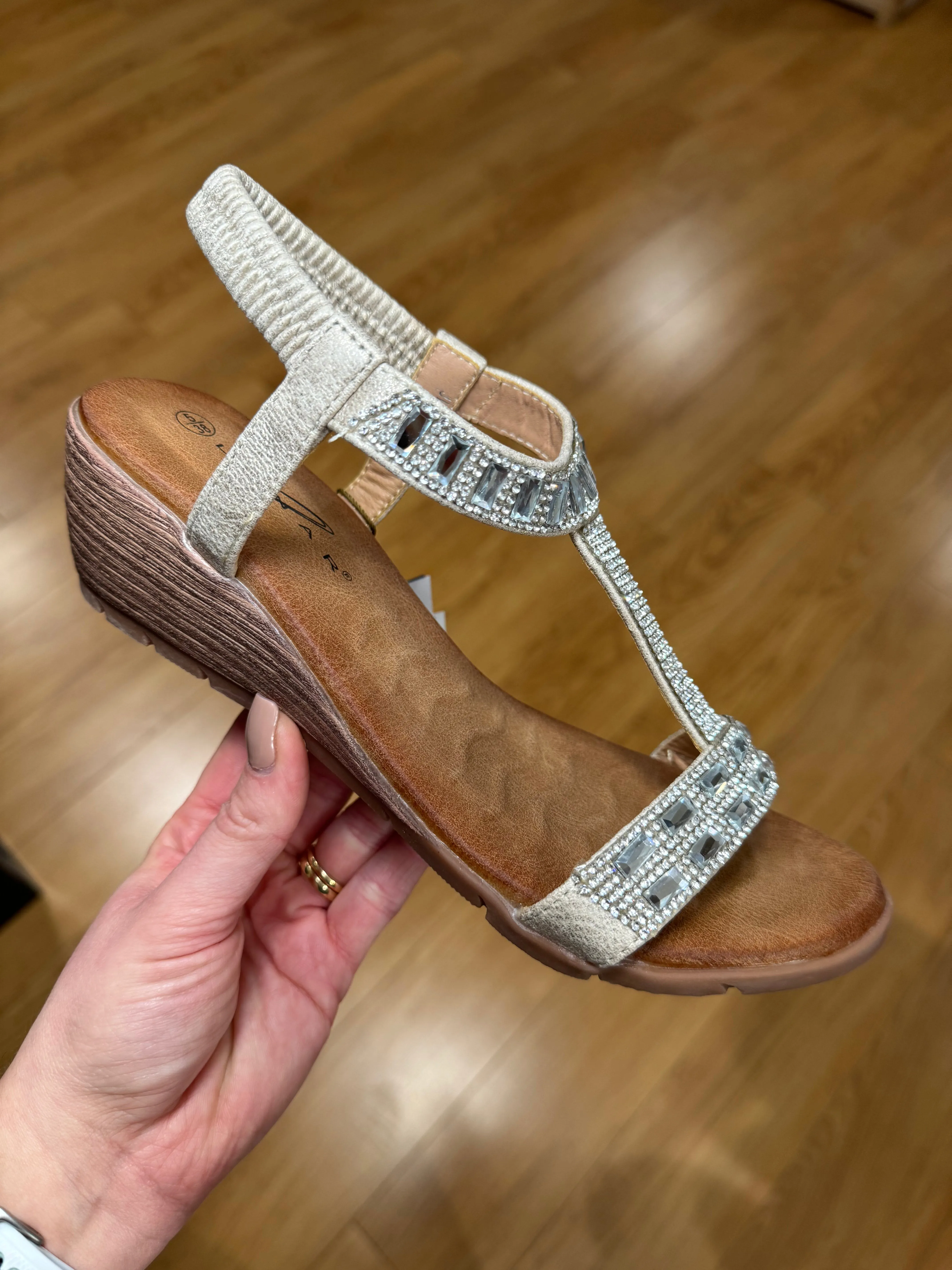Lunar Macie Silver Diamanté Wedge Sandal