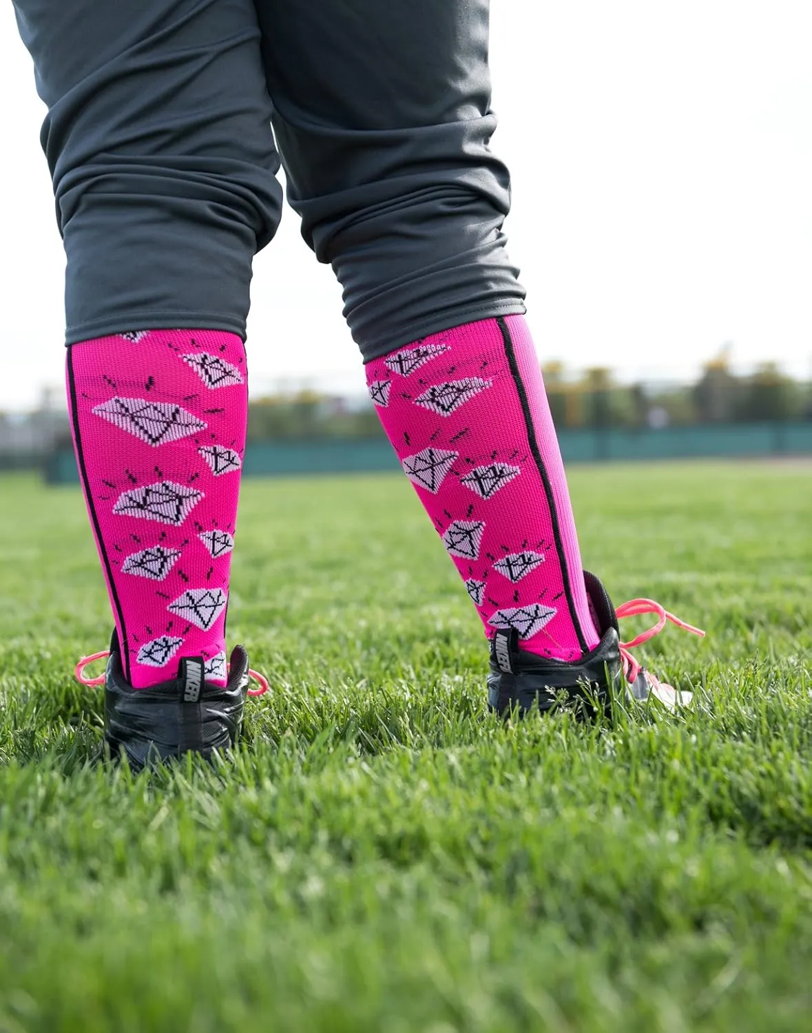 MadSportsStuff Softball Socks with Diamonds for Girls Women Kids Youth Adult Over the Calf Soccer