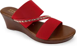 Marcia - Elastic Wedge Sandal Red / 7