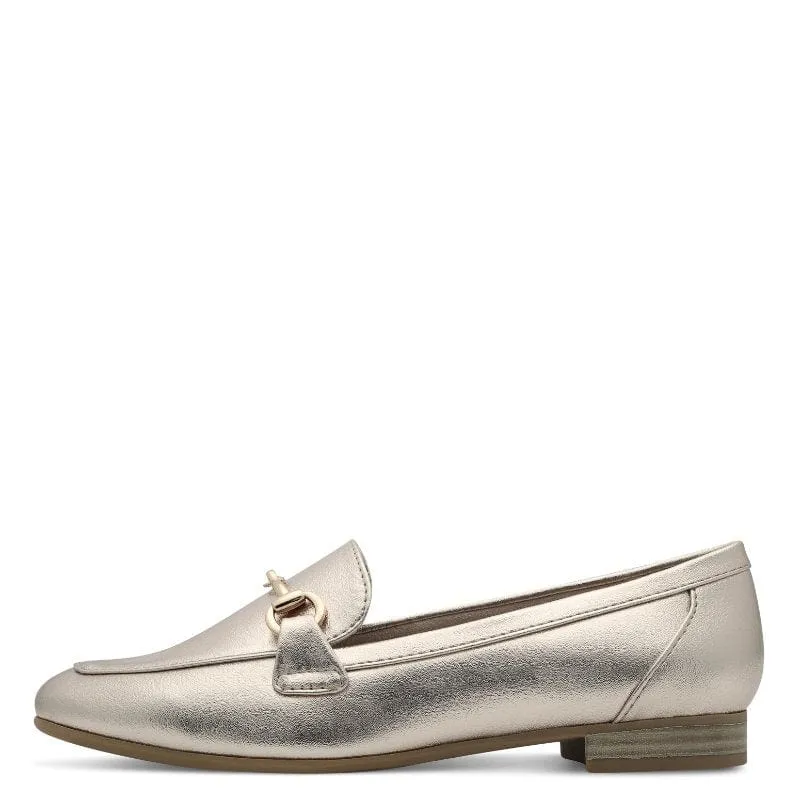 Marco Tozzi Womens Gold Metallic Slip-On Loafer 2-24213-41
