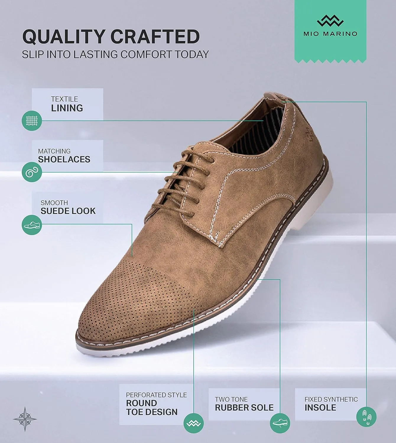 Marino Men's Oxfords Casual Dress Shoes - Comfortable and Breathable Premium Leather Shoe with Rubber Sole