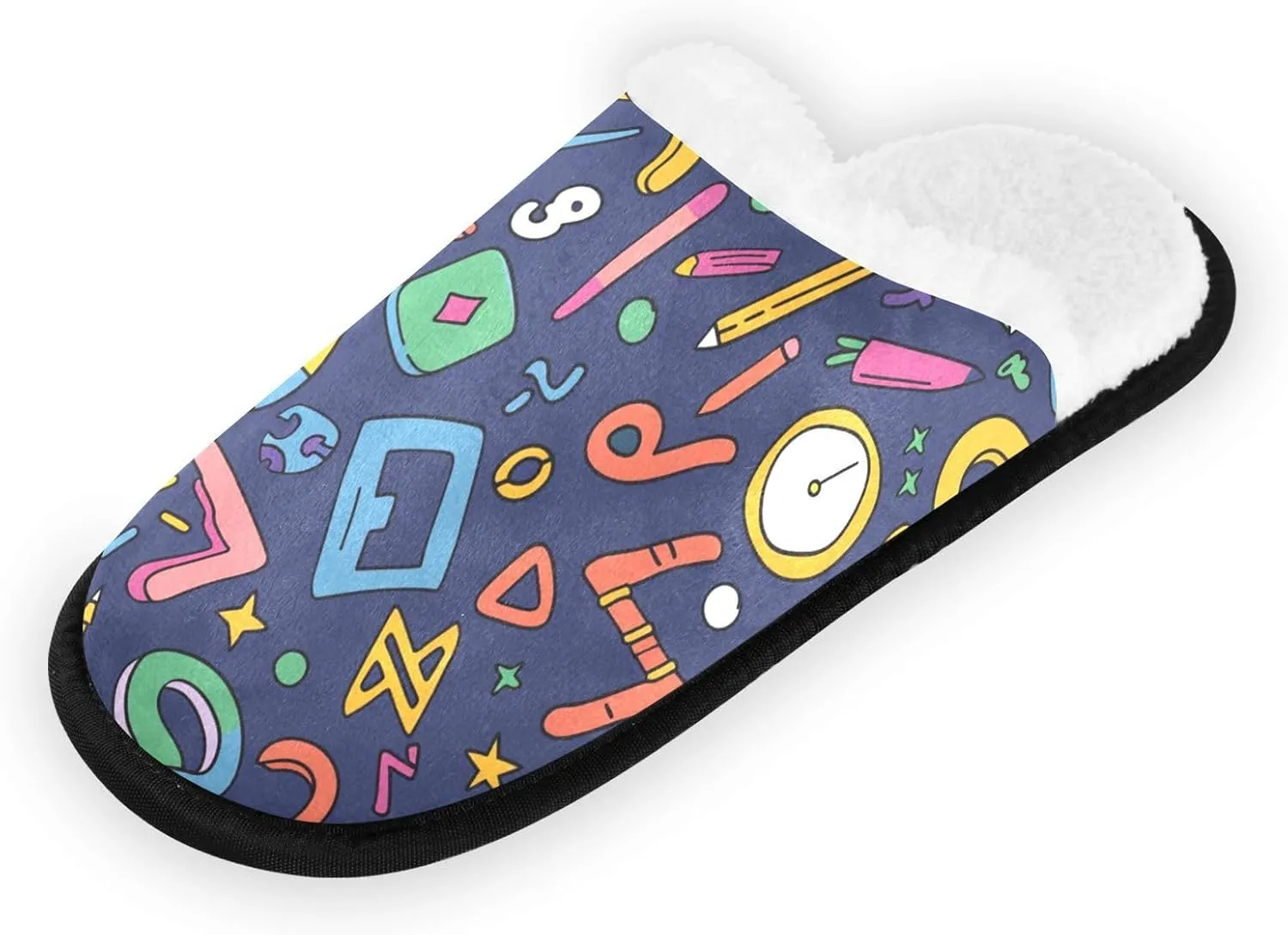 Math Cartoon Colorful Plush Slippers for Women Men Warm Comfortable Travel Spa Slipper Non-slip House Shoes