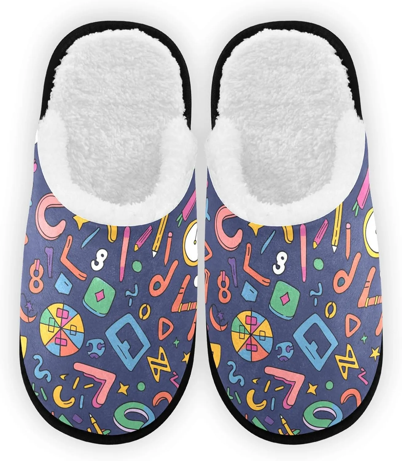 Math Cartoon Colorful Plush Slippers for Women Men Warm Comfortable Travel Spa Slipper Non-slip House Shoes