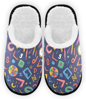 Math Cartoon Colorful Plush Slippers for Women Men Warm Comfortable Travel Spa Slipper Non-slip House Shoes
