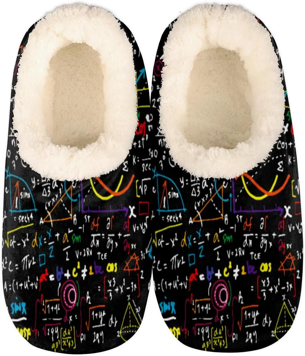 Math Education Geometrical Plots Formulas Slippers for Women Men Cozy Non-slip House Shoes Winter Warm Indoor Slipper