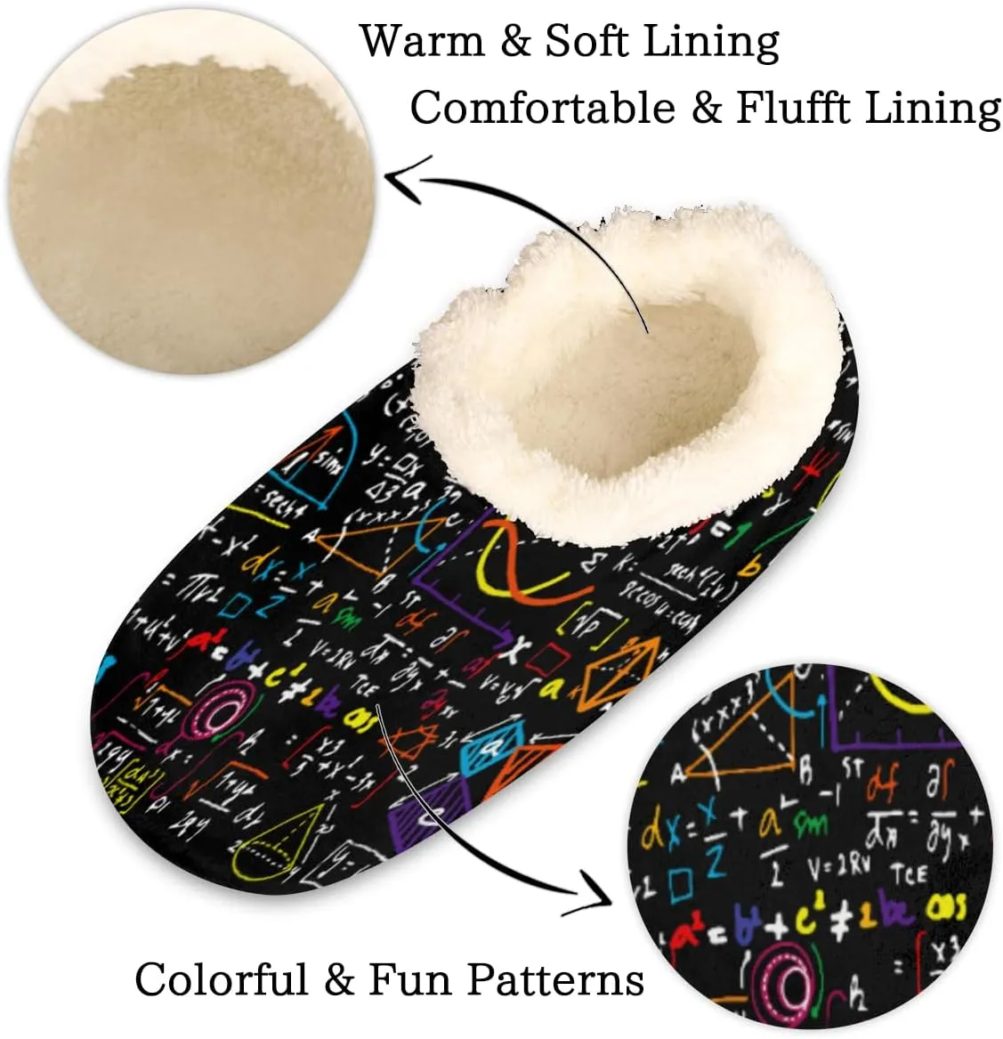 Math Education Geometrical Plots Formulas Slippers for Women Men Cozy Non-slip House Shoes Winter Warm Indoor Slipper