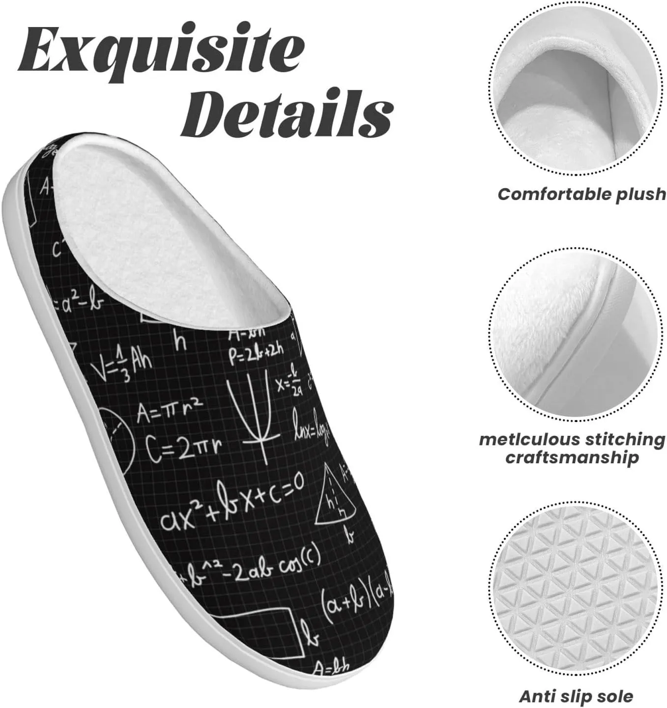 Math Elements Men's Women's Memory Foam Slippers Comfort Flannel Closed Toe House Shoes Indoor Scuff