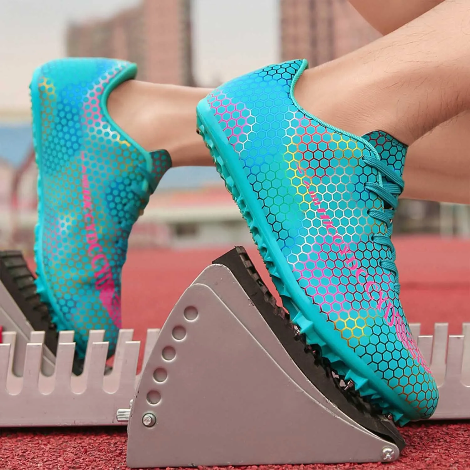 MEBAMY Mens Womens Boys Girls Spikes Athletics Racing Running Shoes Track and Field Sneaker Green