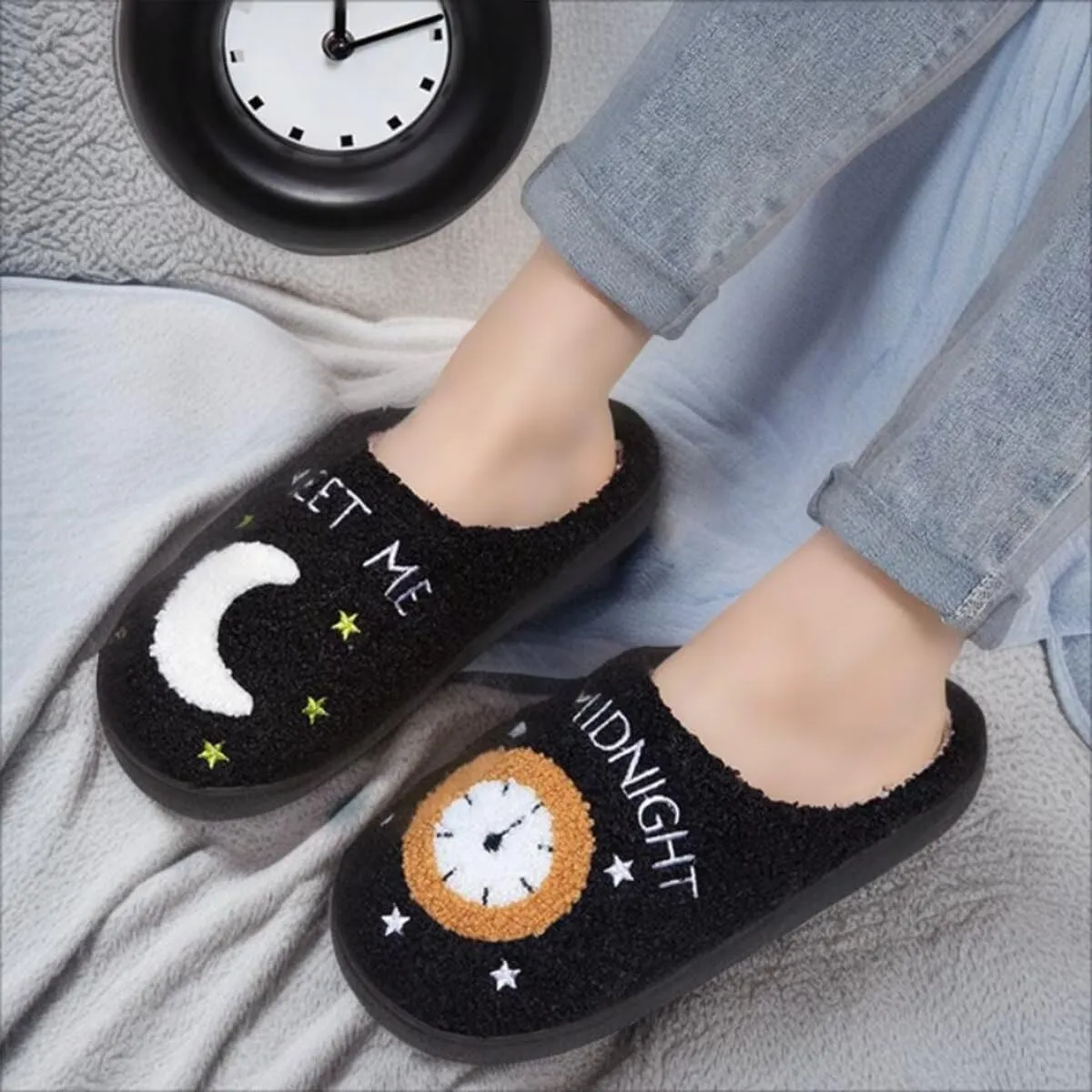 Meet Me at Midnight Slippers for Women Men Ladies Men's Comfortable Plush Home Slippers Slip On Non-slip Slippers