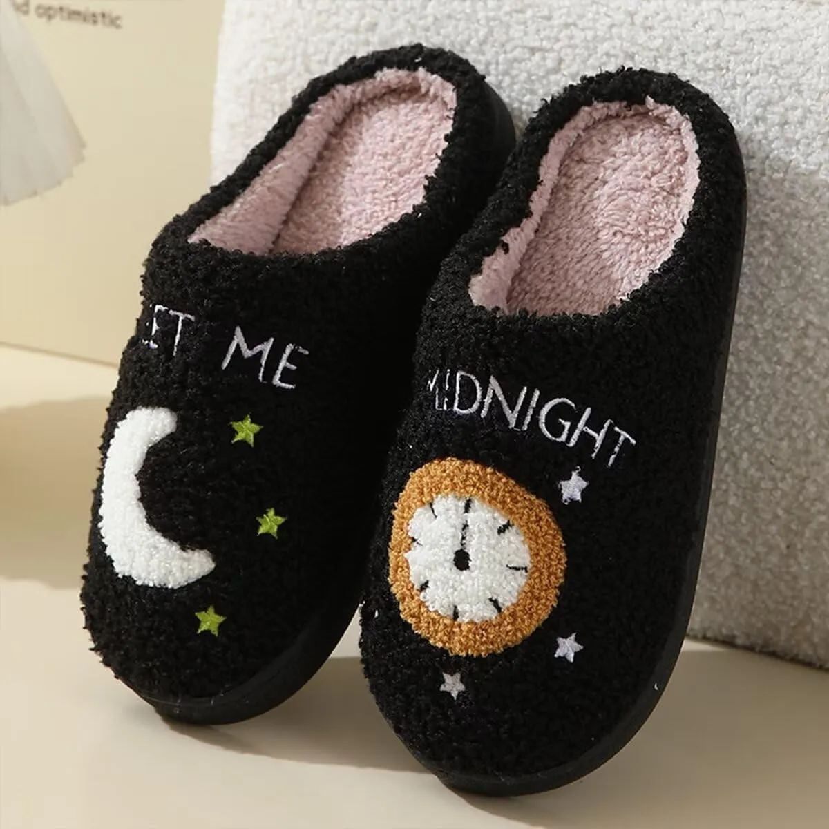 Meet Me at Midnight Slippers for Women Men Ladies Men's Comfortable Plush Home Slippers Slip On Non-slip Slippers