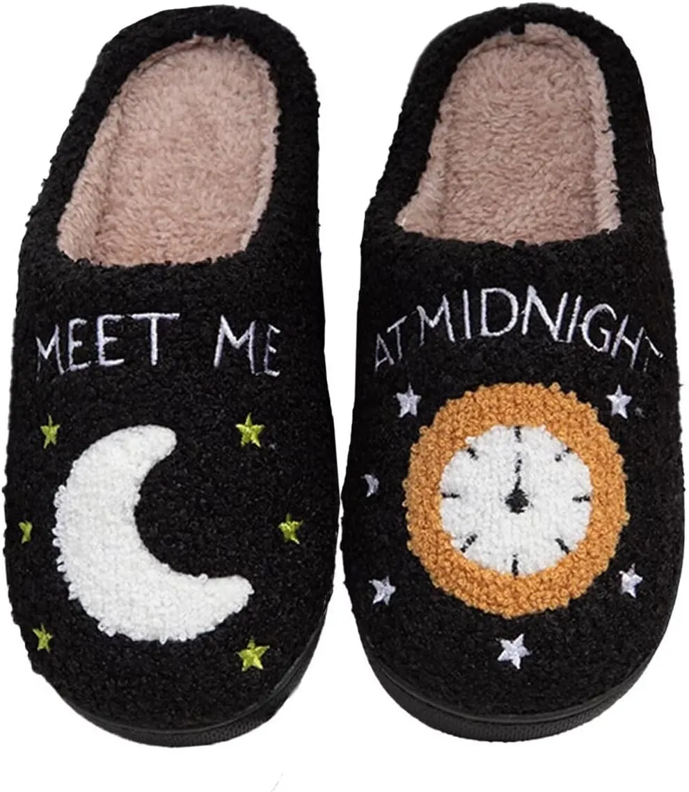Meet Me at Midnight Slippers for Women Men Ladies Men's Comfortable Plush Home Slippers Slip On Non-slip Slippers
