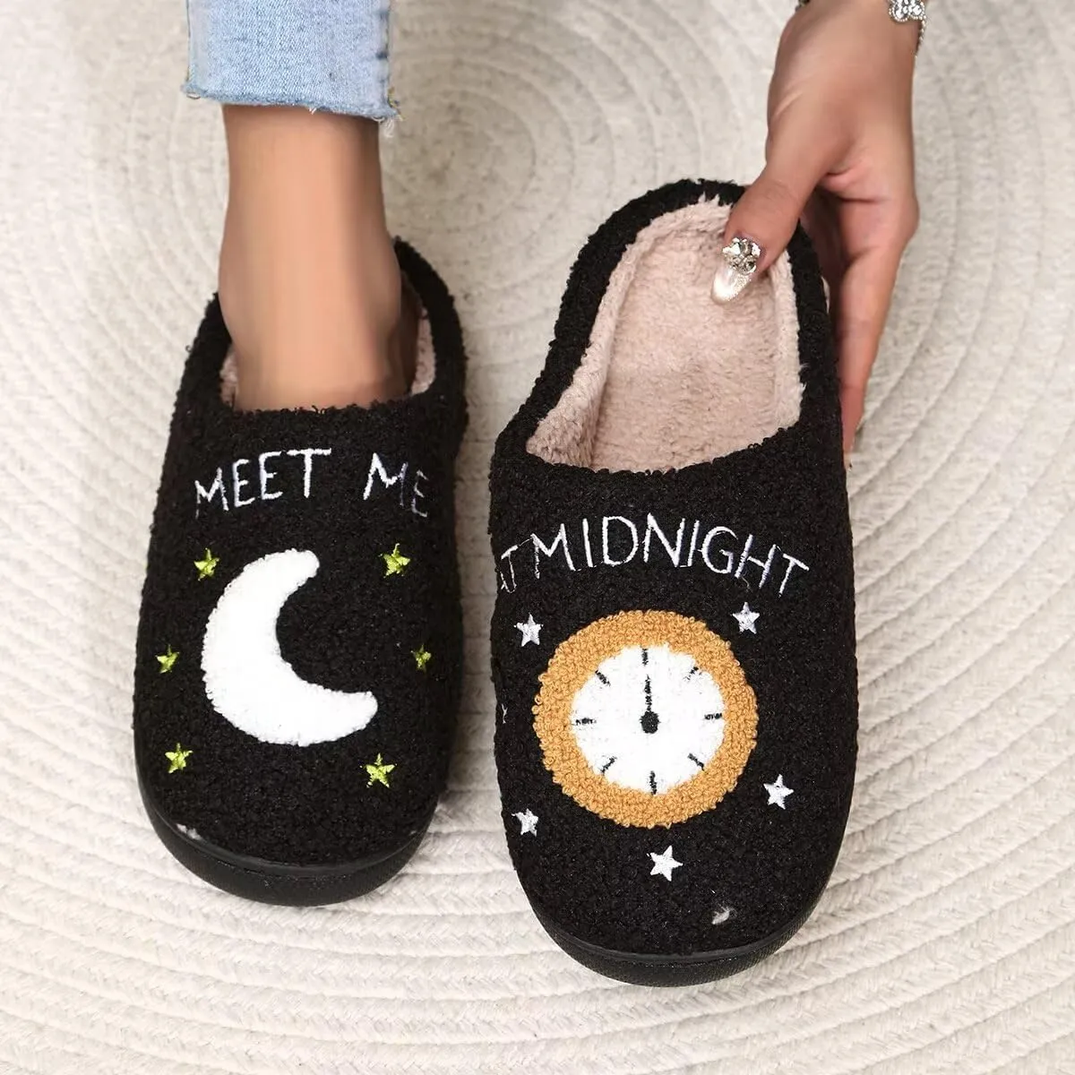 Meet Me at Midnight Slippers for Women Men Ladies Men's Comfortable Plush Home Slippers Slip On Non-slip Slippers